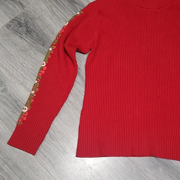Vintage St Johns Bay Mockneck Red Embroidered Chinky Knit - Picture 2 of 7